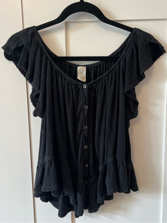 We The Free Tops - Free People / We The Free Black Textured Button-Front Top Size M